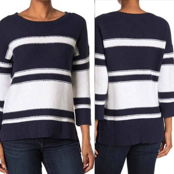 Kinross Striped Boatneck Long Sleeve 100% Cotton Sweater Size XL - Picture 3 of 4